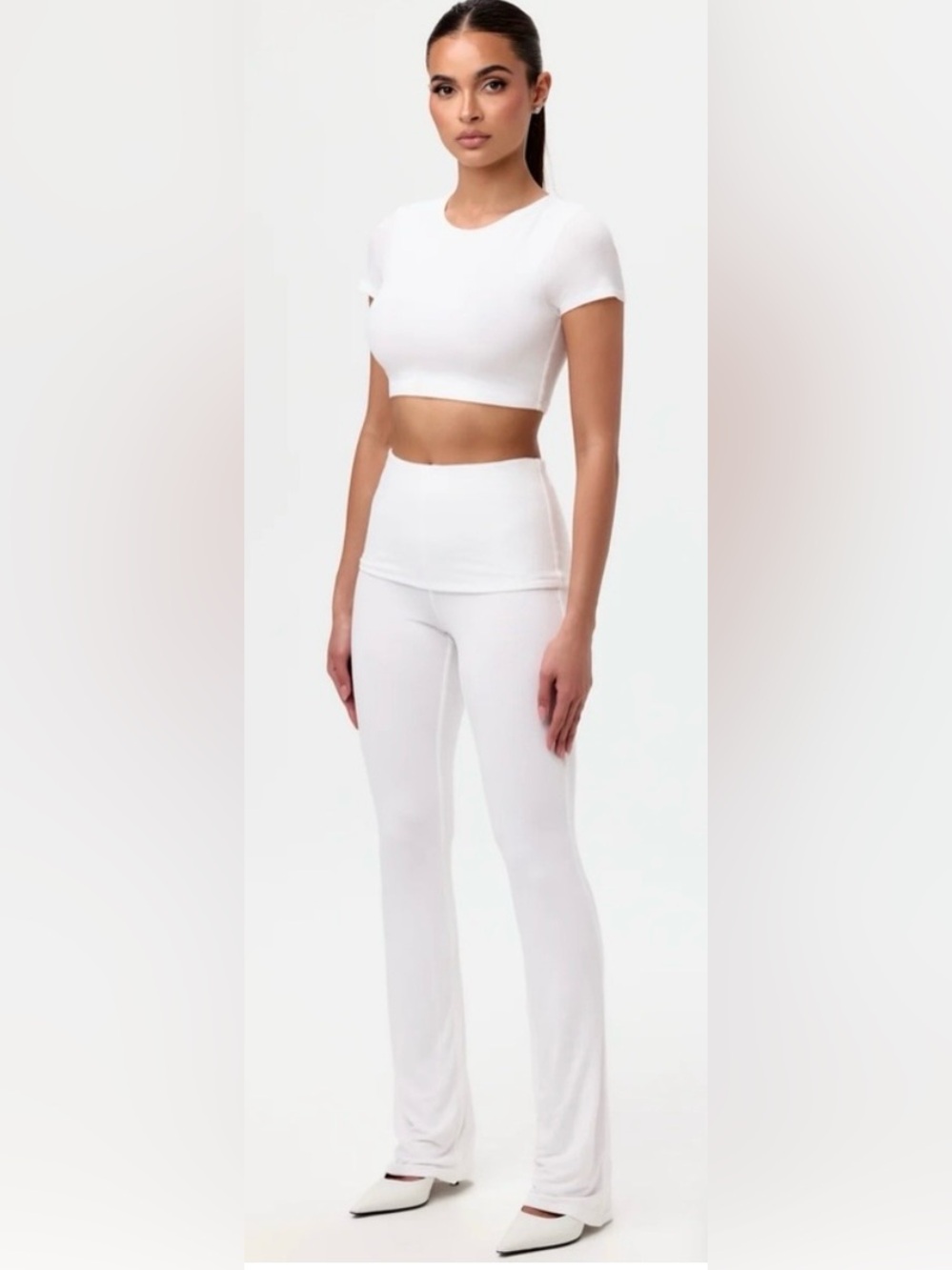 Naked Wardrobe Smooth Foldover Bootcut Pant White